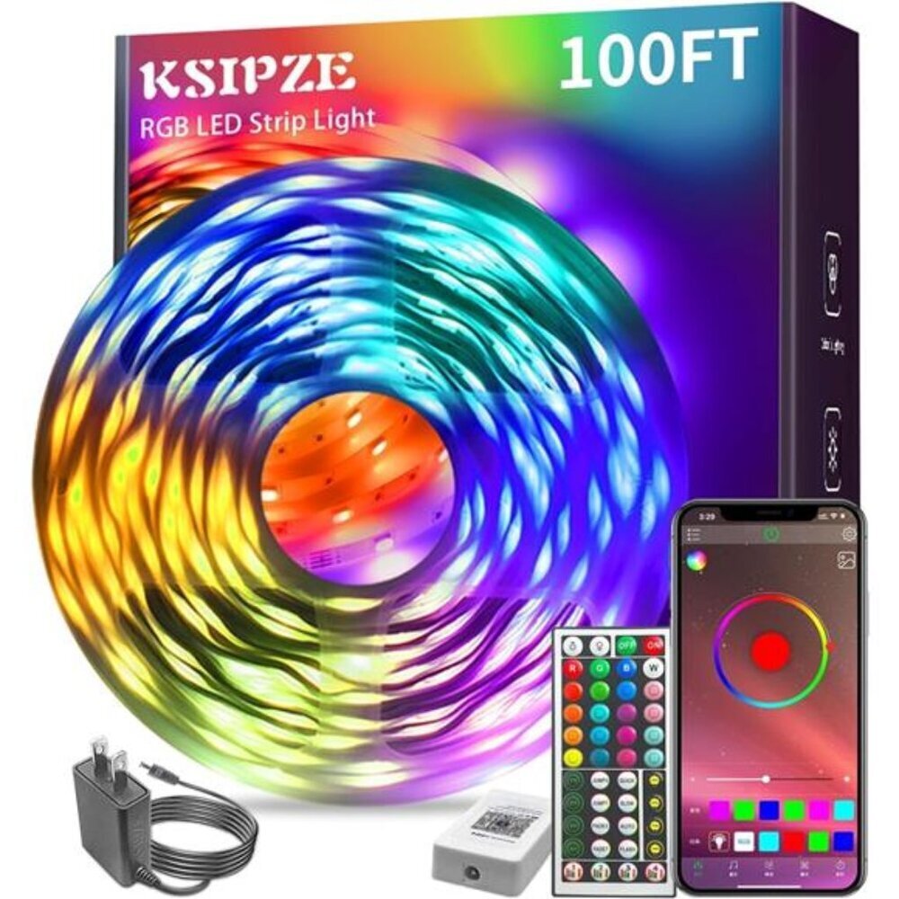 KSIPZE 100ft Led Strip Lights RGB Music Sync Color Changing Bluetooth Led
